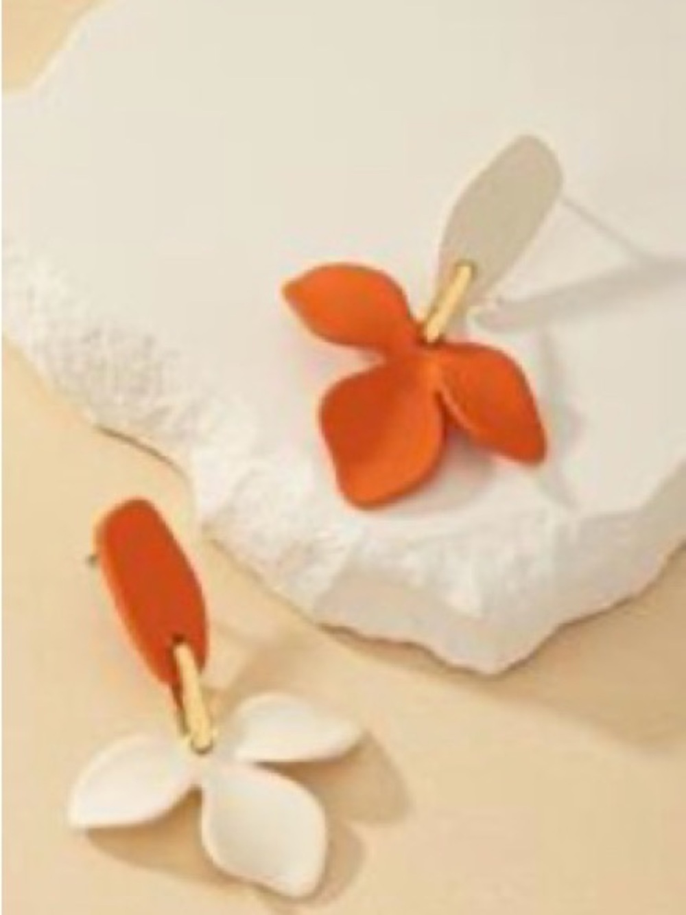 Floral Drop Earrings in Orange and White